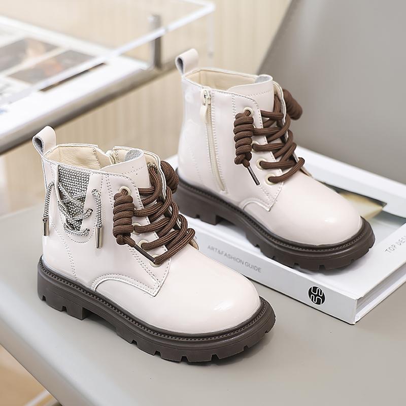 Winter Children's Boots Glossy Rhinestone Girls Ankle Boots Warm Plush Versatile Kids Causal Cotton Boots Thick Bottom Fashion