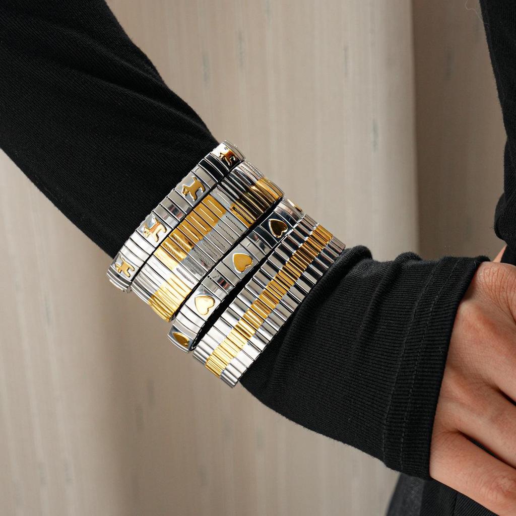 Stainless Steel Heart & Irregular Splicing Bracelet: Fashionable, Versatile, High-End Jewelry for Women