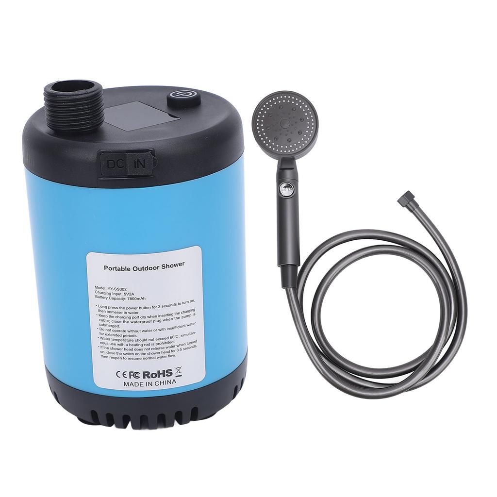 Portable Camping Shower 7800mAh Rechargeable Shower Pump Filtered Showerhead 2M Hose for Outdoor