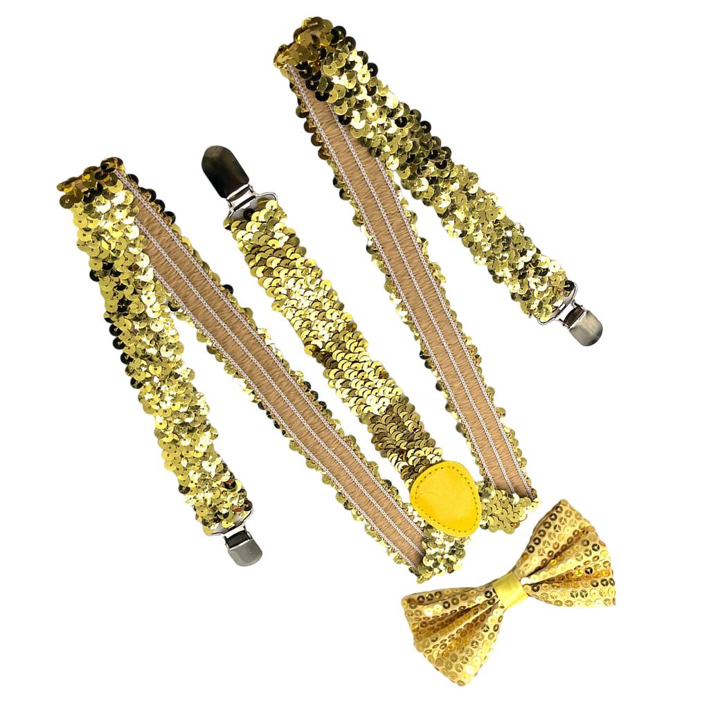 Shimmering Suspenders and Bowtie Set for Men with Metal Clip Comfortable and Popular Costume Braces for Party Gathering