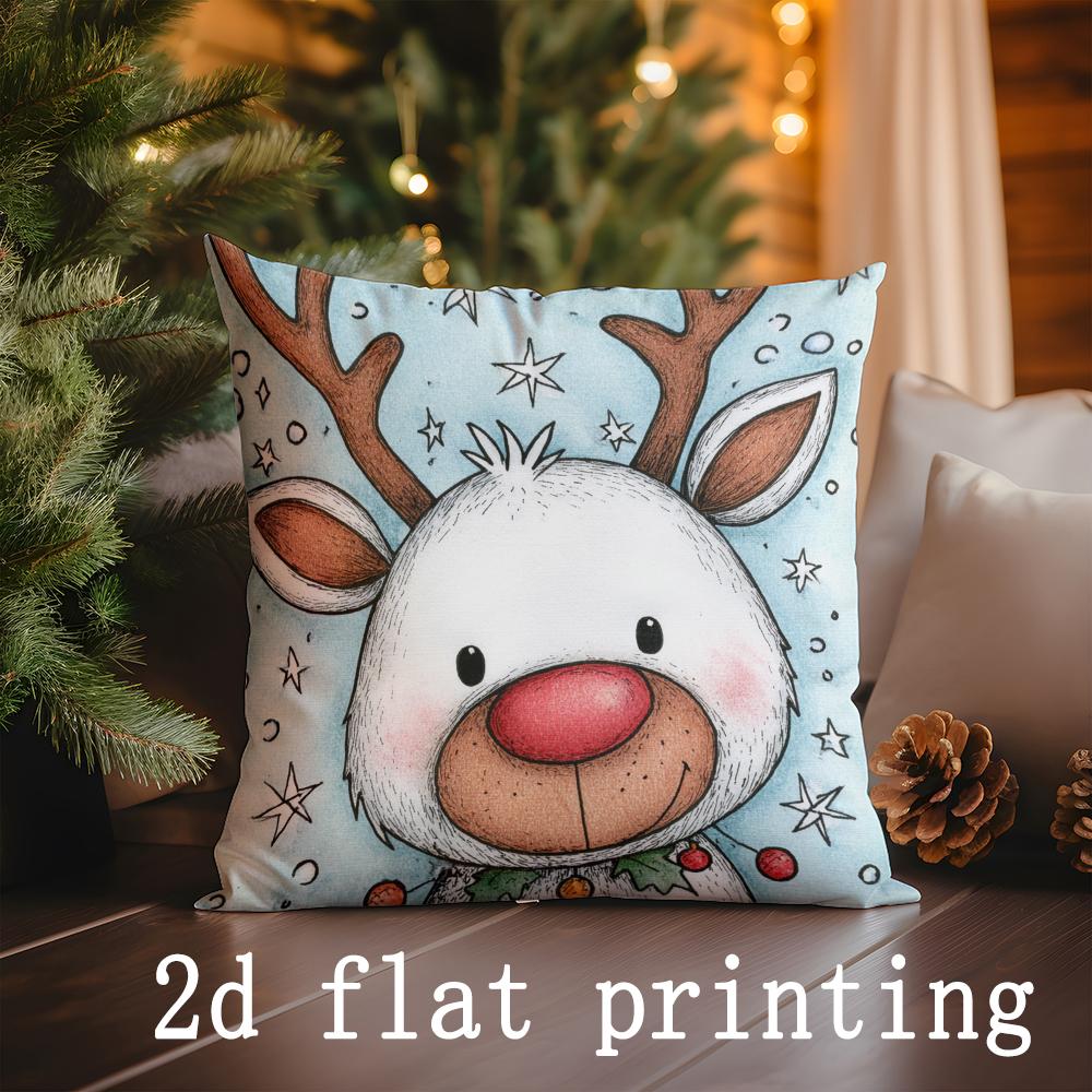 Home Decor Christmas-themed Reindeer & Ornament Pillow Covers Pattern Cushion Cover Suitable for Sofa Bedroom Car Pillow Cover