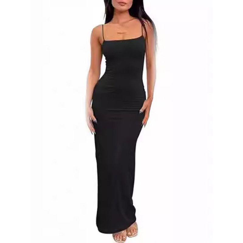 Solid Color Sleeveless Camisole Dress Pure Color Sleeveless Hip Spaghetti Straps Dress