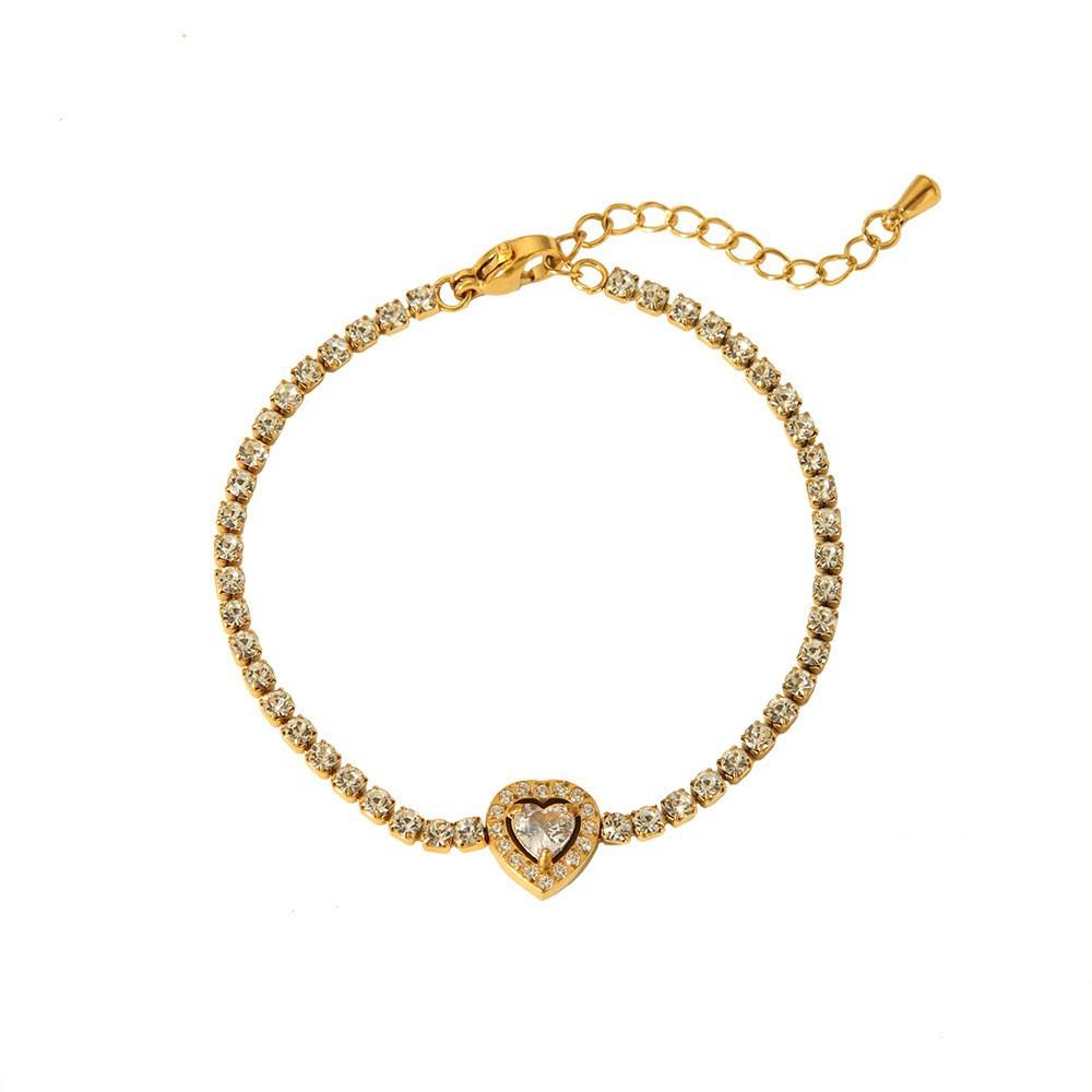 ins French Light Luxury Zircon Stainless Steel Bracelet Electroplated 18K Real Gold Tennis Chain Premium Sense Jewelry Women