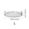1PC Electroplating Color Decoration Stainless Steel Scandinavian Storage Round Tray Ins Wind Round Tray Wooden Handle
