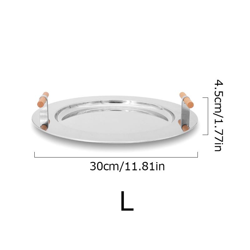 1PC Electroplating Color Decoration Stainless Steel Scandinavian Storage Round Tray Ins Wind Round Tray Wooden Handle