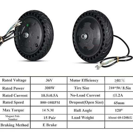 36V 300W Scooter Hub Motor Electric Wheel Motor 8.5inch Brushless Gearless Electric Scooter Motor Solid Tire