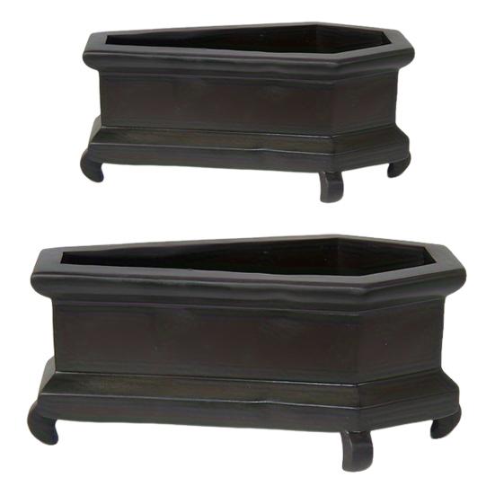 Halloween Casket Planter Gothic Plant Pot Resin Casket Flower Pot for Succulents Home Indoor Shelf Windowsill Decoration