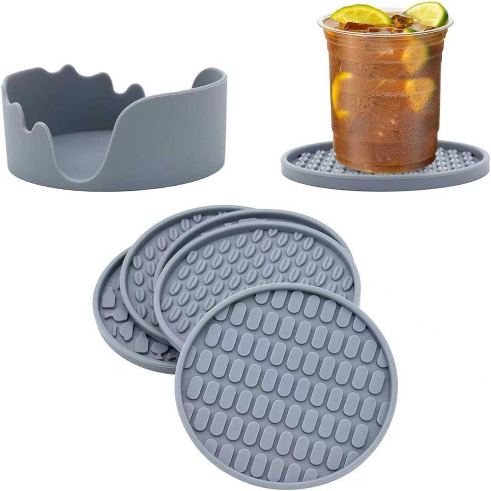 Silicone Coaster with Stand, 6-piece Set, Suitable for Desktop Protection Pads and Office Desks, Coaster Set, for Home Decoratio