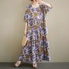 Short Sleeve Plus Size Cotton Vintage Floral New In Dresses for Women Casual Loose Long Summer Dress