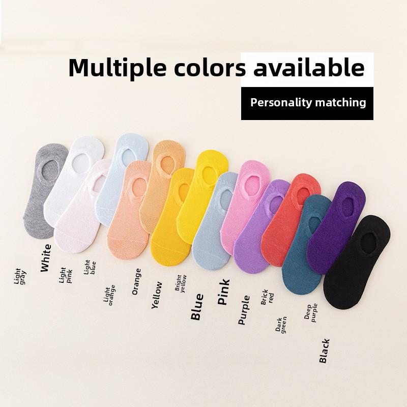 5 Pairs of Spring and Summer Shallow Women's Boat Socks Candy-coloured Invisible Socks Silicone Non-slip Anti-falling Heel Leisure Cotton Socks Tide