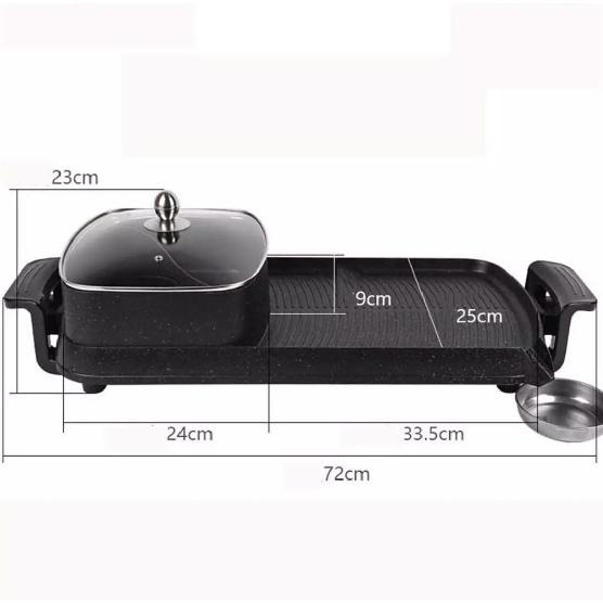Korean Style 2 in 1 Electric Multi Cooker Barbecue Pan Hot Pot Cooker Electric Smokeless Barbecue BBQ Grill Non-Stick Coating Hotpot Roasting Baking