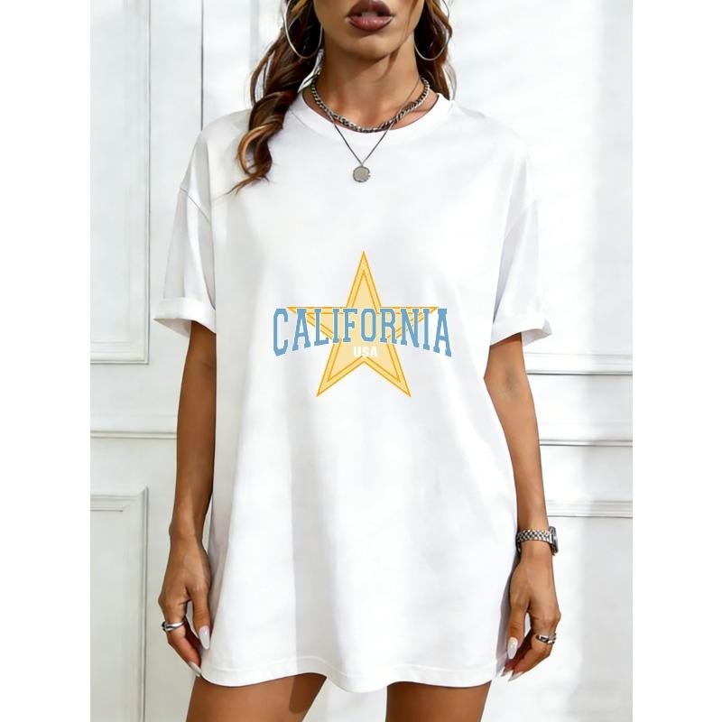 

Oversized T Shirt Dress Black California Usa Star Print Casual Streetwear Summer Outfit Women Fashion Trendy Graphic Tee Dress XXXXL білий