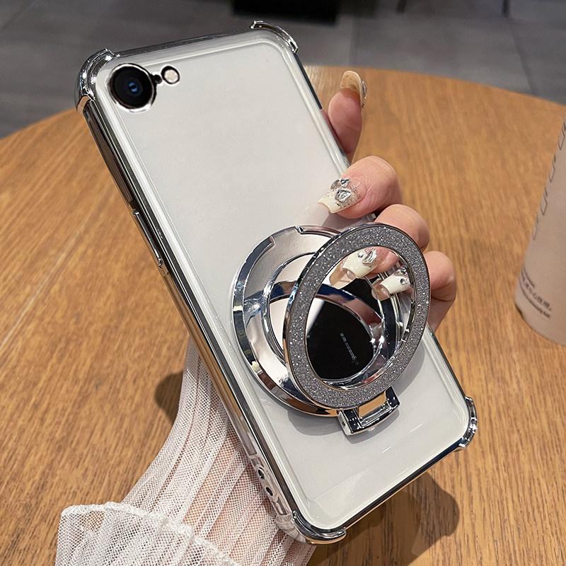 

17e Plating Glitter Mirrow Holder Soft Case for Iphone 17e 17 E Airbags Four Corners Shockproof Silicone Stand Cover For iphone 17e