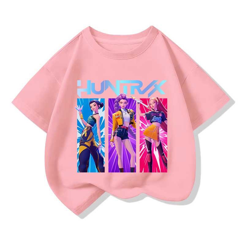 Cool Kpop Hunter Girl Group Pattern Print T Shirt Casual Sports Short-Sleeve T-Shirt Leisure and Versatile