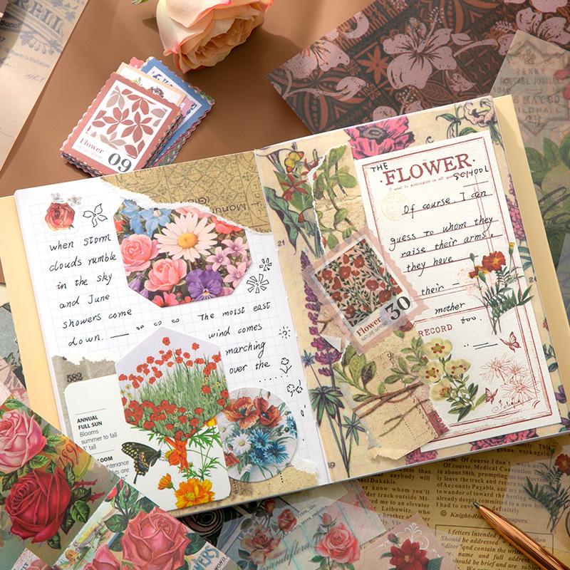 Retro Floral Imprint Greeting Journal Gift Box with English Stickers