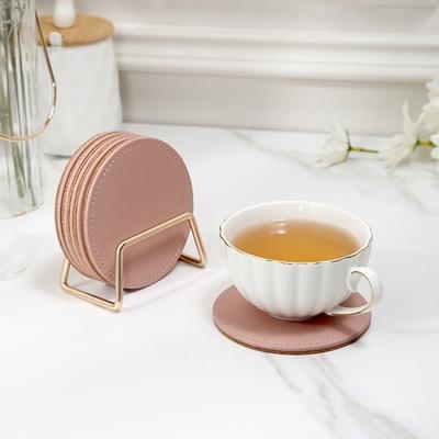 Holder Set Drink Cup Mat Waterproof Coffee Mug Cushions Elegant PU Leather Cork Coaster  Bar