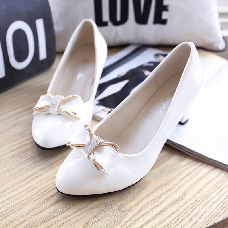 Women High Heels Low Heels Fashion Bow Patent Professional Work Casual Shoe Wedding Party Shoes