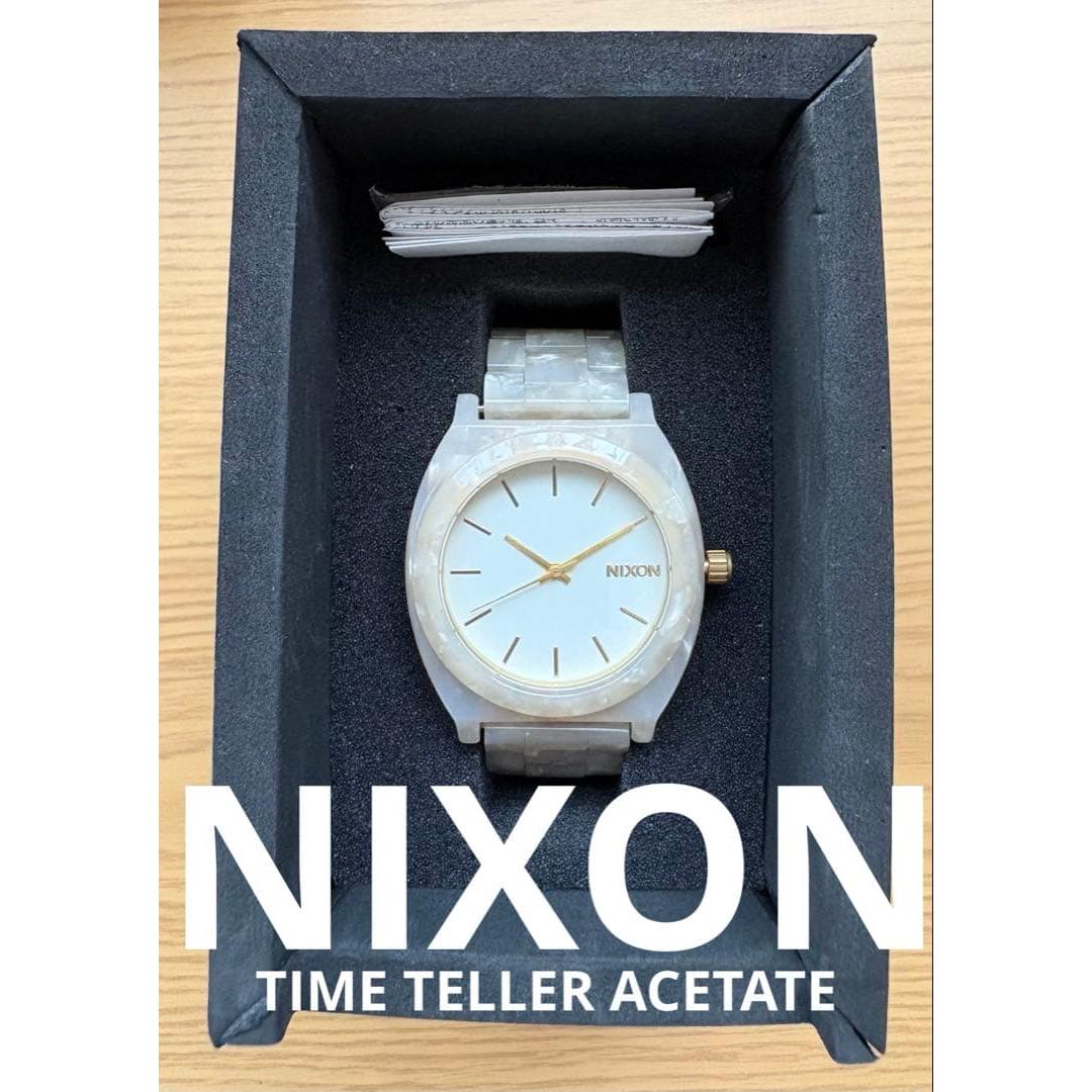 Used NIXON TIME TELLER ACETATE White Granite/Gold