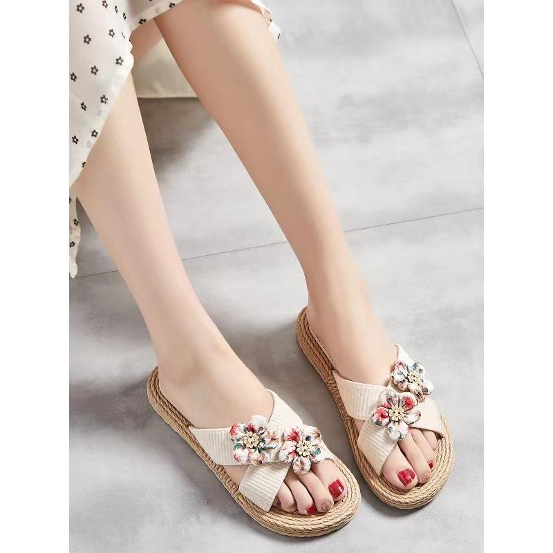 New Summer Hemp Rope Sole Solid Color Slippers