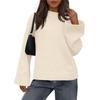 Womens Loose Round Neck Solid Color Bell Sleeve Long Sleeve Knitted Sweater Top