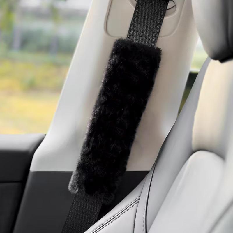 1pc Cute Cartoon Bow Bear Car Seat Belt Cover Imitation Rabbit Fur Auto Seatbelt Safety Shoulder Pad Soft Plush Protector