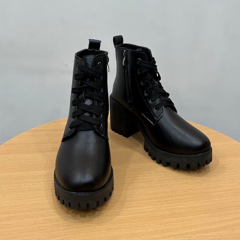 Fashion Winter New Fashion Comfortable Elegant Square with Women's Shoes Side Zipper Round Head Solid Simple Thick Heel Boots
