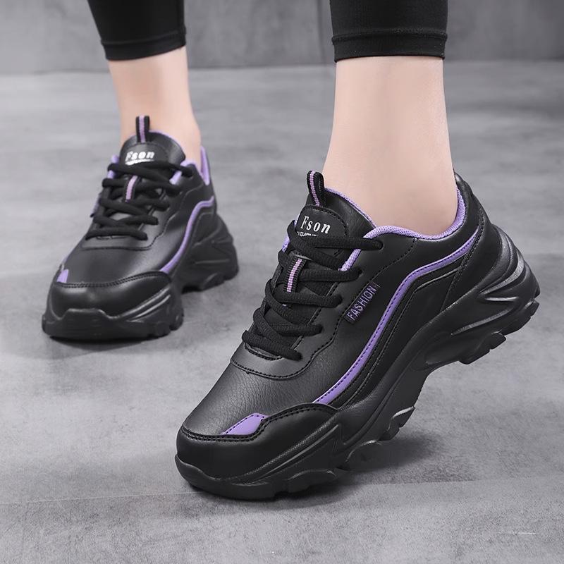 Herbstmarke Damenschuhe Leder wasserdichte Freizeitschuhe Damen schwarz leichte dicksohlige Dad-Schuhe weichsohlige rutschfeste Reiseschuhe