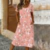 Women's Casual Loose Round-neck Short-sleeved Pocketed Mid-length Dress