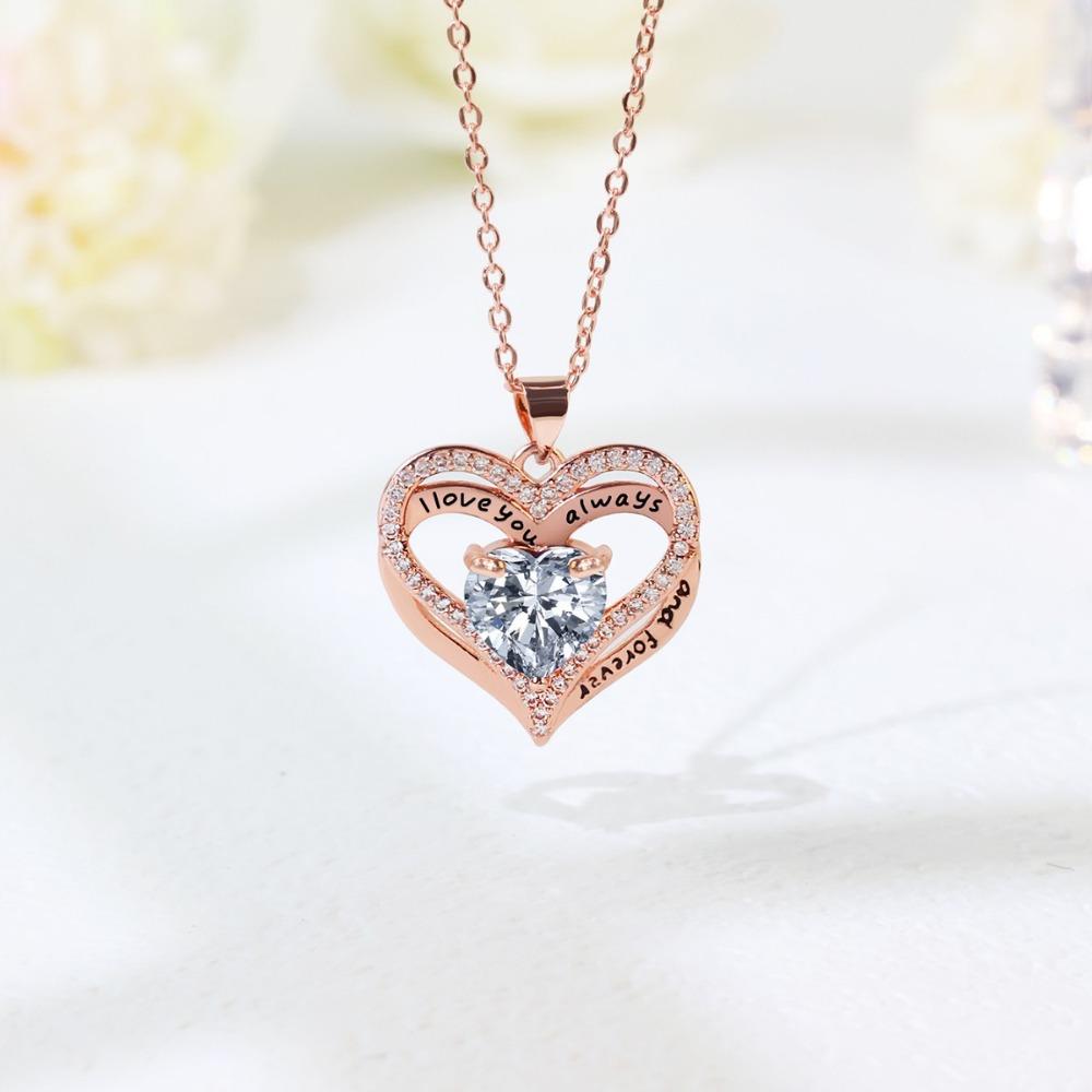 Heart Shaped Diamond Pendant Fashion Copper Plated Necklace Jewelry Accessories for Women