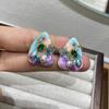 Freshwater Dripping Oil Flower Fritillary Stud Earrings French Fashion Light Luxury Temperament Earrings Light Luxury High Sense Oil Painting Earrings