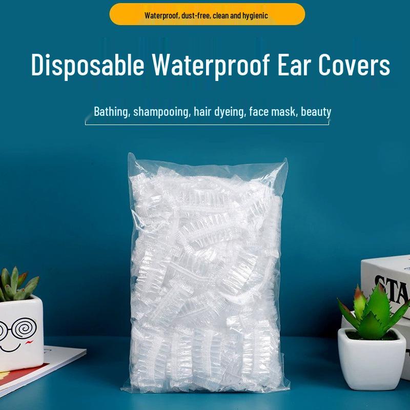 Thickened Disposable PE Ear Covers for Hairdressing, Dyeing, Bathing, and Beauty--Water-Resistant.