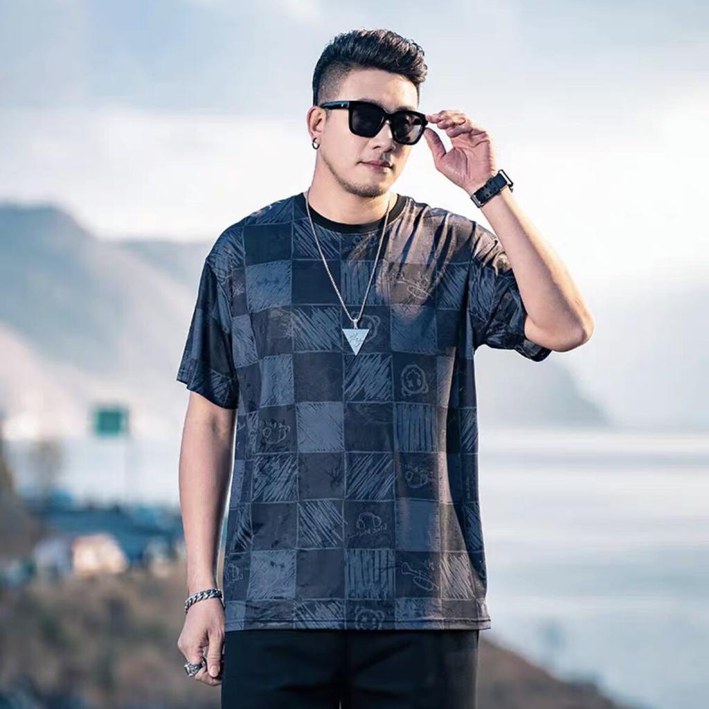 Stretch Fit Anti-wrinkle Loose Men's Short-sleeved Ice Cool Feeling Fashion Short-sleeved Top Cotton Comfortable Lightweight T-shirt