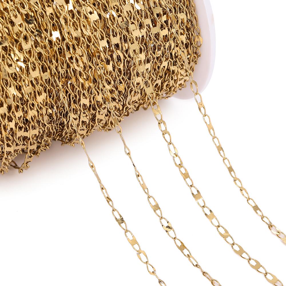 1m Stainless Steel Welding Chain Golden/Steel Flat Round Ring Chain for DIY Jewelry Bracelet Necklace Choker Making Accessories