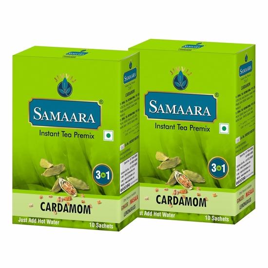 Samaara Instant Tea Premix Sachets | Cardamom Elaichi Flavoured Assam Black Tea Powder | 20 Sachets Box 300gm