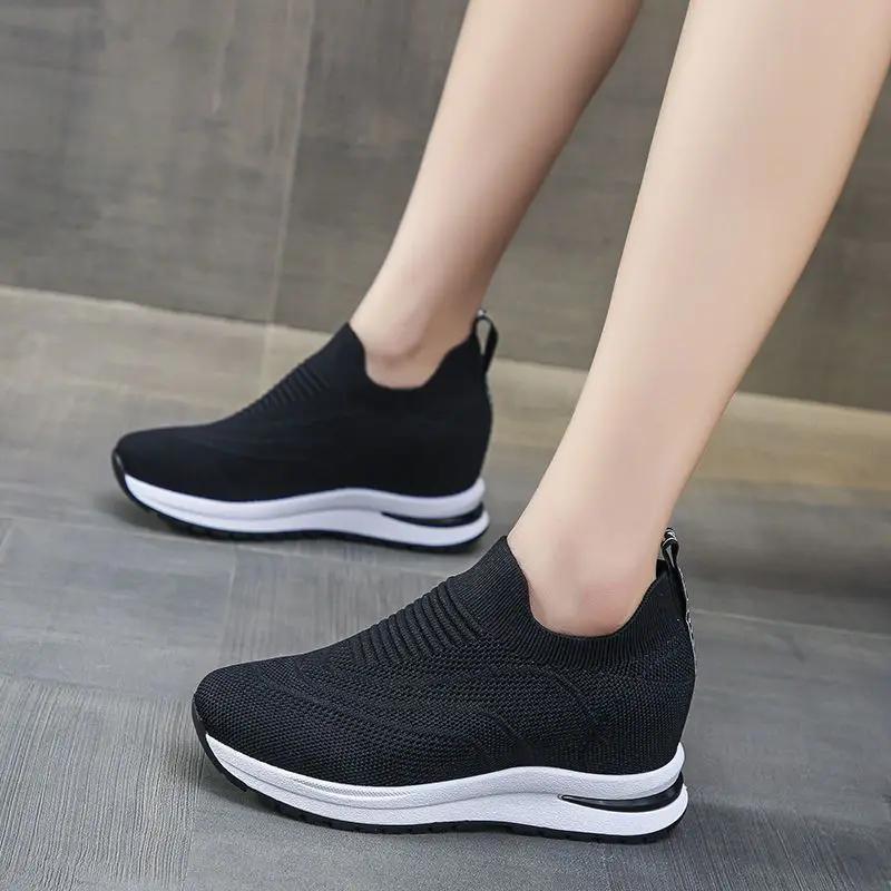 Fashion Whit Ladies Shoes  Mesh Breathable Women FootwearHigh On Platform Slip Fashion 2024 Trends Designer Cheap Summer Offer Spring 39
