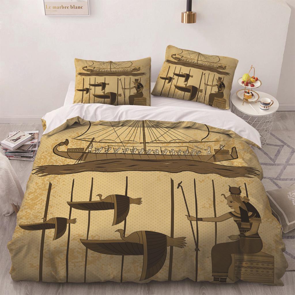 Africa Egypt King Queen Duvet Cover Egyptian Pharaoh Bedding Set For Teens Adults Ancient Frescoes 2/3pcs Polyester Quilt Cover