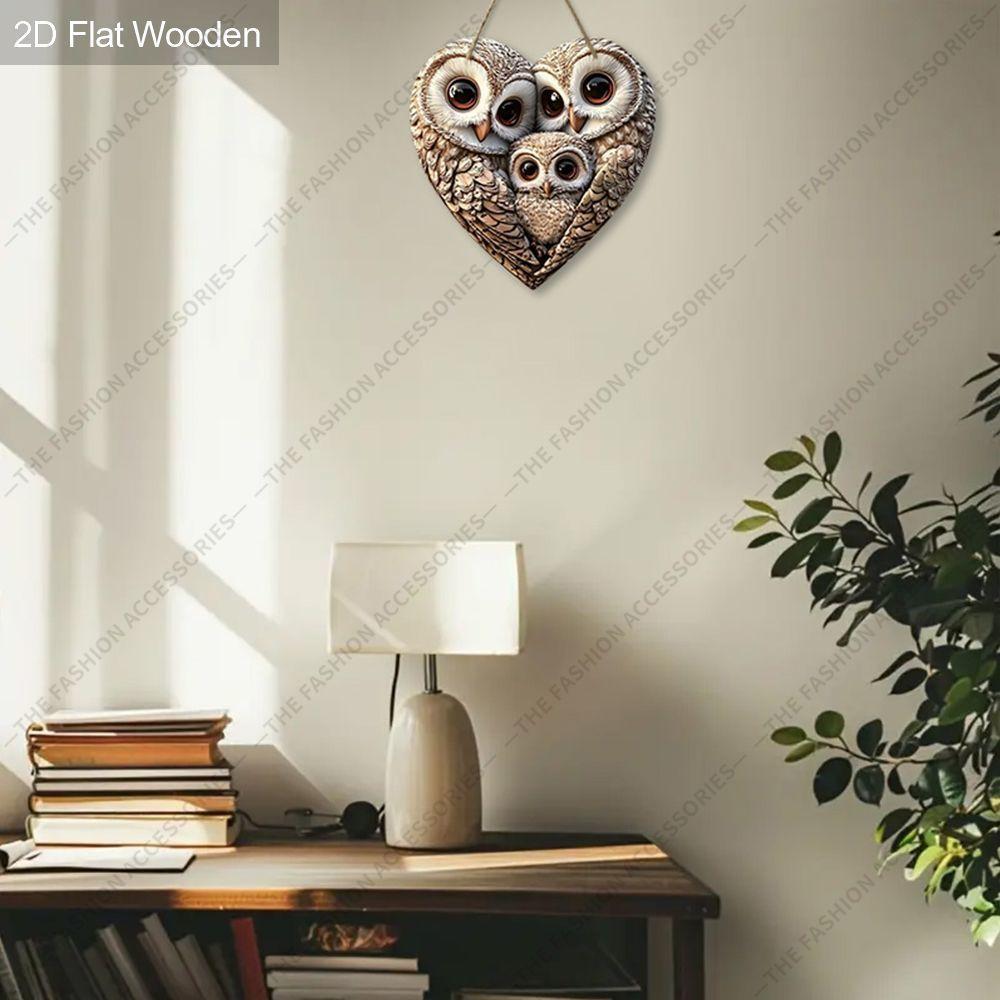 2D flat wooden tag, home wall decoration, housewarming gift for friends, three owl pattern
