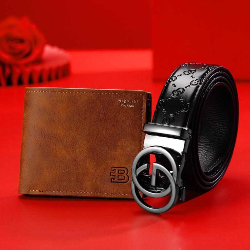 The First Layer Of Cowhide Men'S Belt Wallet Combination Set, Automatic Buckle Belt Wallet, High-End Gift Box Can Be