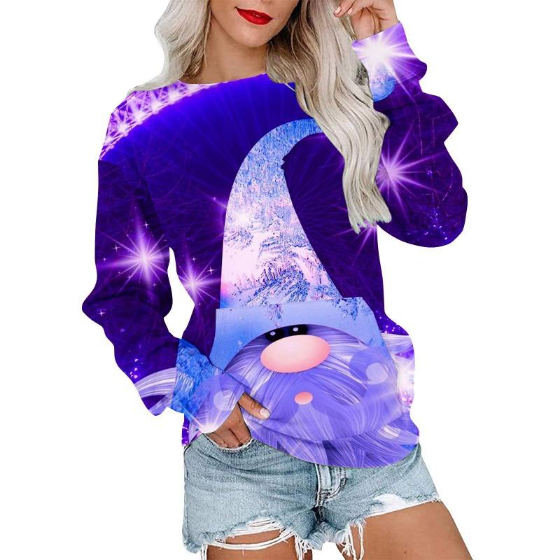 Autumn Winter Fashion Christmas Series Christmas Tree Elk Printed Pocket Round Neck Hoodie