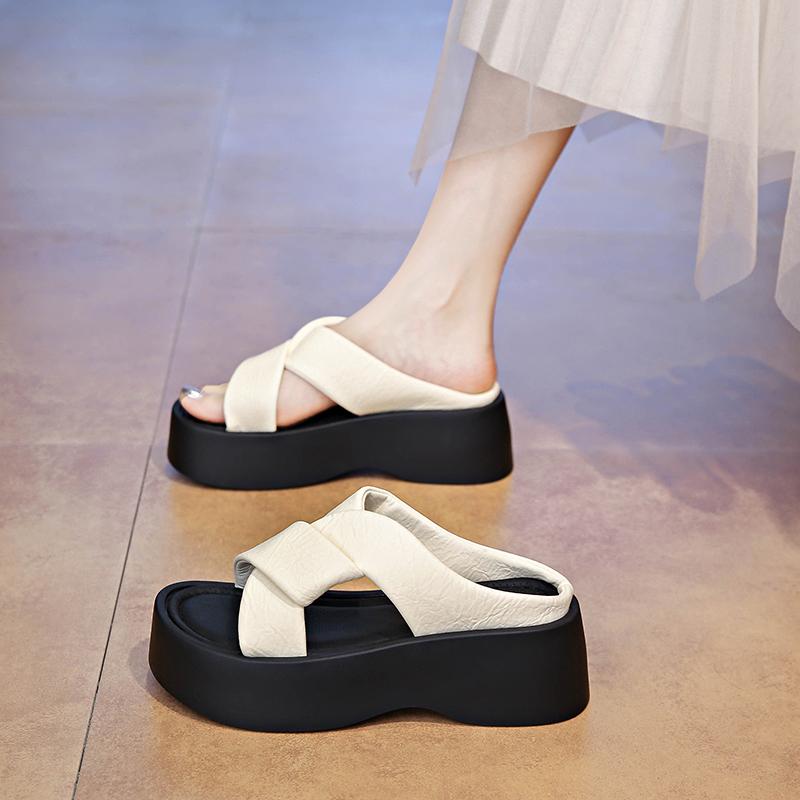 Fashion CRLAYDK Womens Fashion Slides Ladies Thick Sandals Slip On Walking Comfort Platform Slippers Open Toe Strap Outdoor Beach Shoes