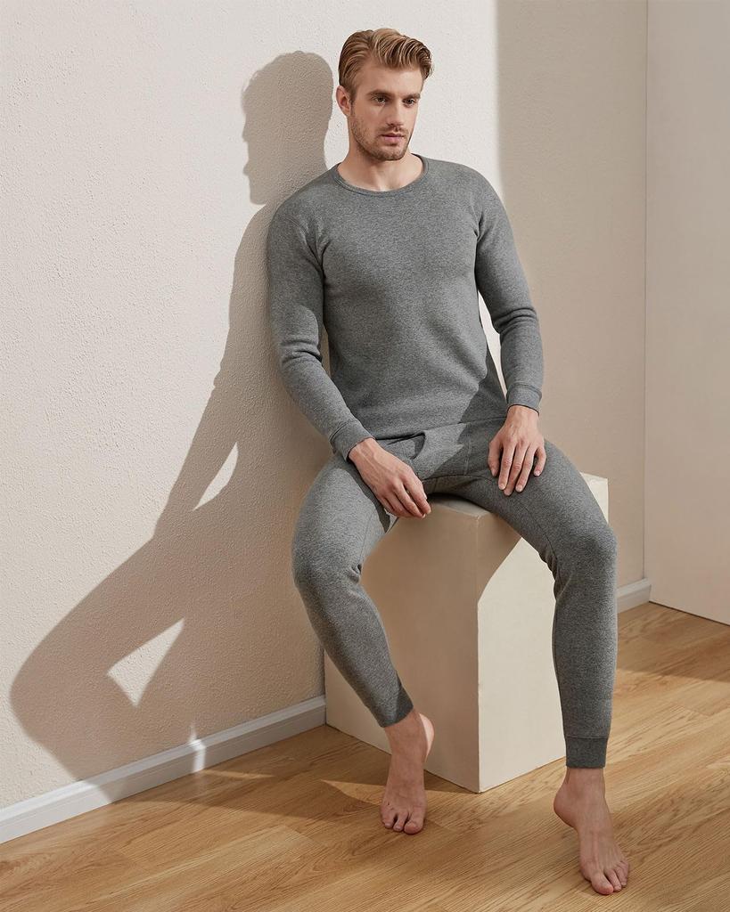 LAPASA Warm Thermal Top and Bottom Size Heather Gray Thick Top and Bottom Size M Innerwear, Underwear, Set, Fleece-Lined, 4. (Super Set),