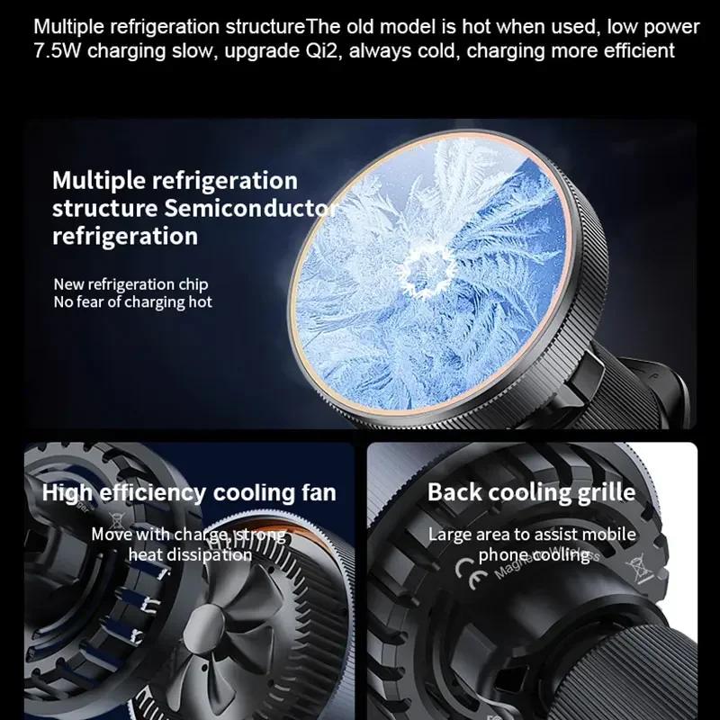 Ice Cooling Magnetic Wireless Car Charger for MagSafe iPhone 16 15 14 13 12 Pro Max Night Light Car Phone Holder Fast Charging