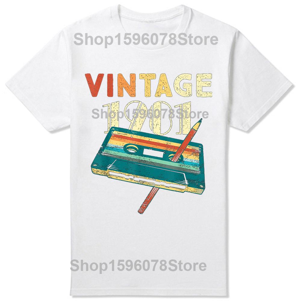 Vintage 1981 Music Cassette Birthday Gifts 45 Years Old Tee Tops Round Neck ShortSleeve Tshirt Clothing Casual Basic Tshirts