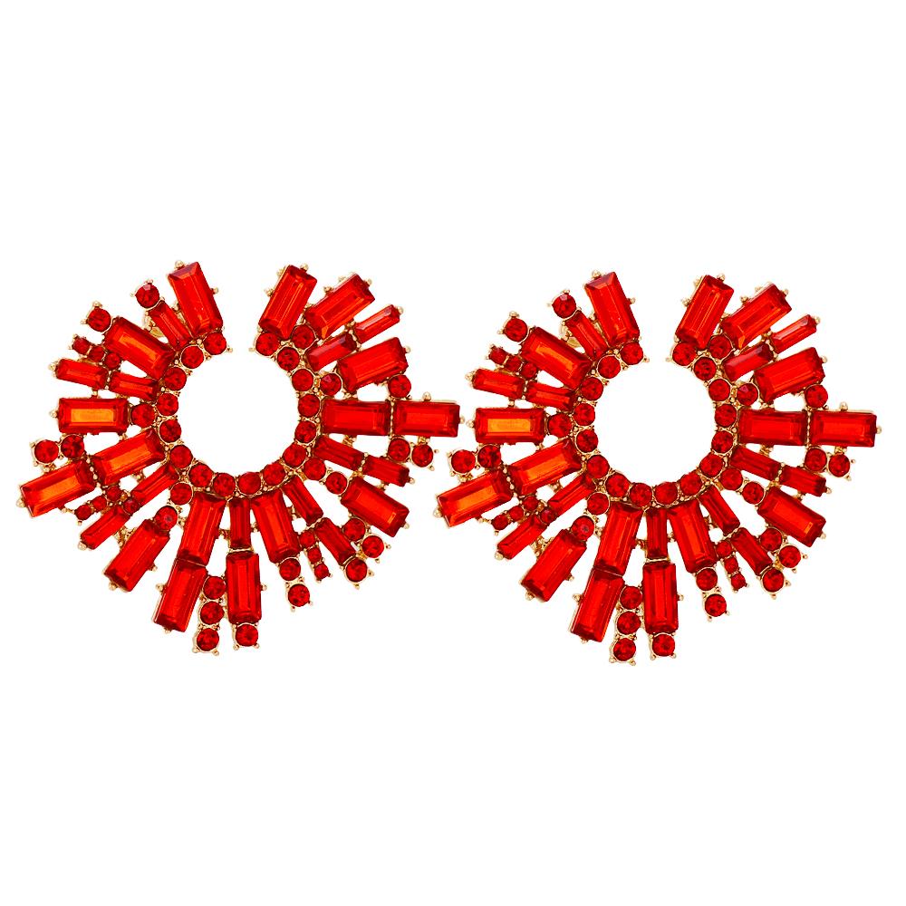 New Vintage Hollow Round Crystal Drop Dangle Earrings Trend Statement Rhinestone Ear Ring For Women Fashion Colorful Jewelry