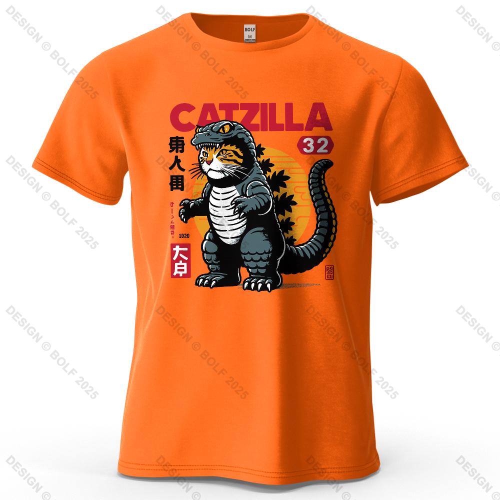 Catzilla Creative Printed Unisexs Tshirt 100 Cotton Oversized Playful Graphic Tees For Unisex Tops Tees Streetwear