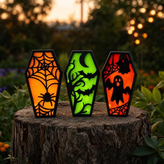 Yousheng Halloween Casket Decor, DIY Bat Ghost Ornament with Lights, Spooky Graveyard Scene Prop for Party Home Haunted