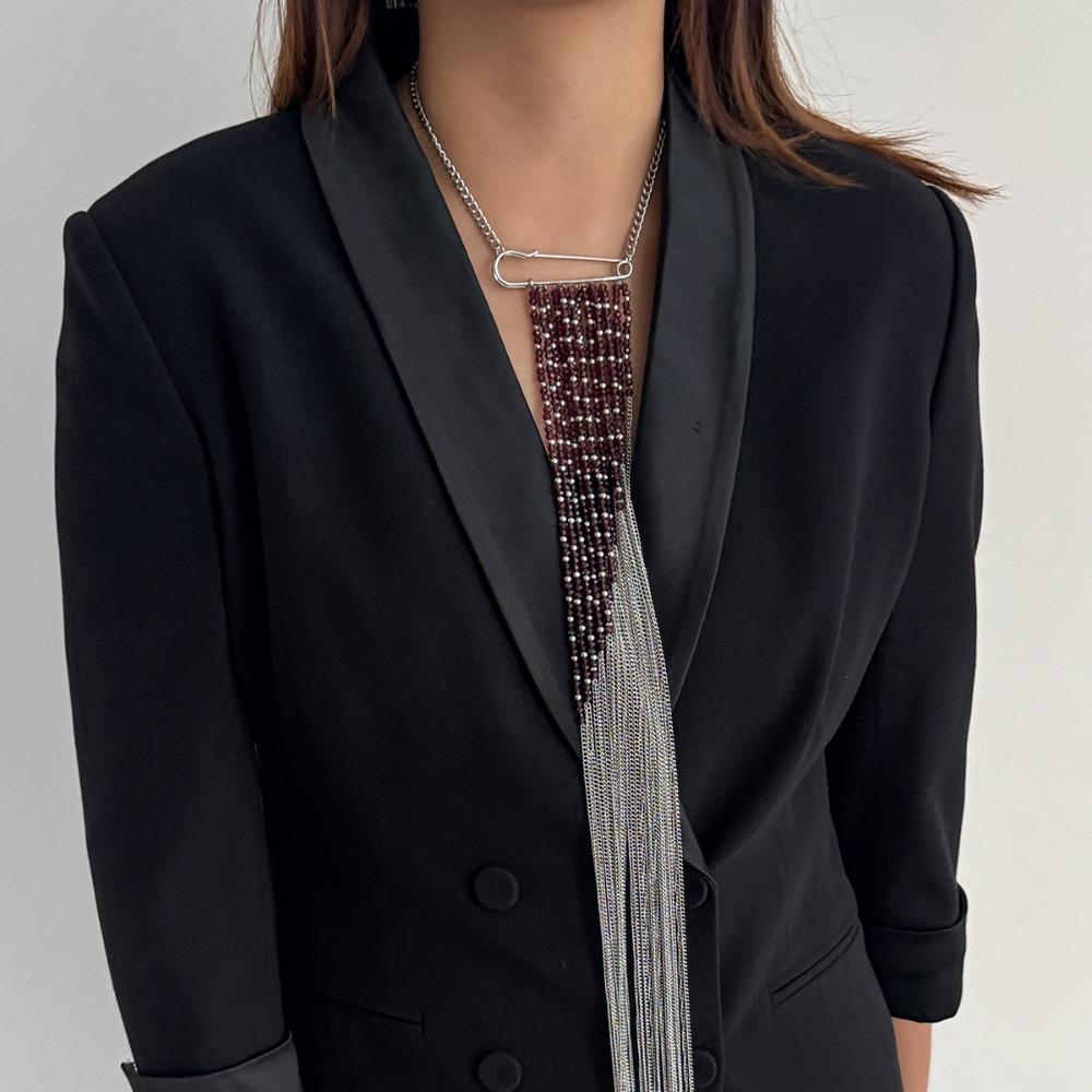 

Exaggerated Clothing Tie Pin Alloy Bead Fixed Ornament High Quality Tassel Chain Brooch Men