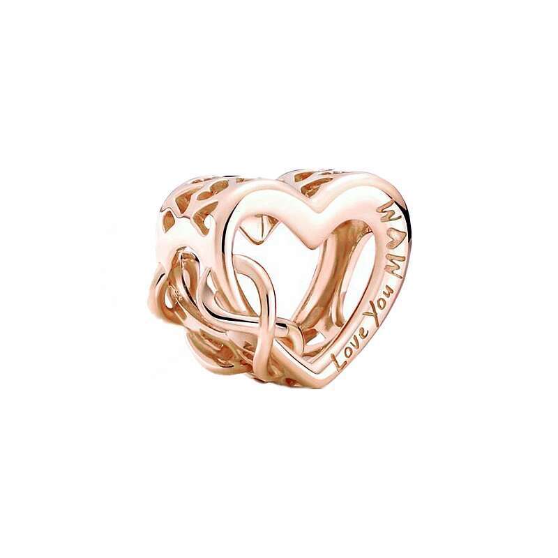 Plated Rose Gold Sparkling Pink Air Balloon & Levelled Heart Charm Bead Fit Original Sier Bracelet DIY Jewelry
