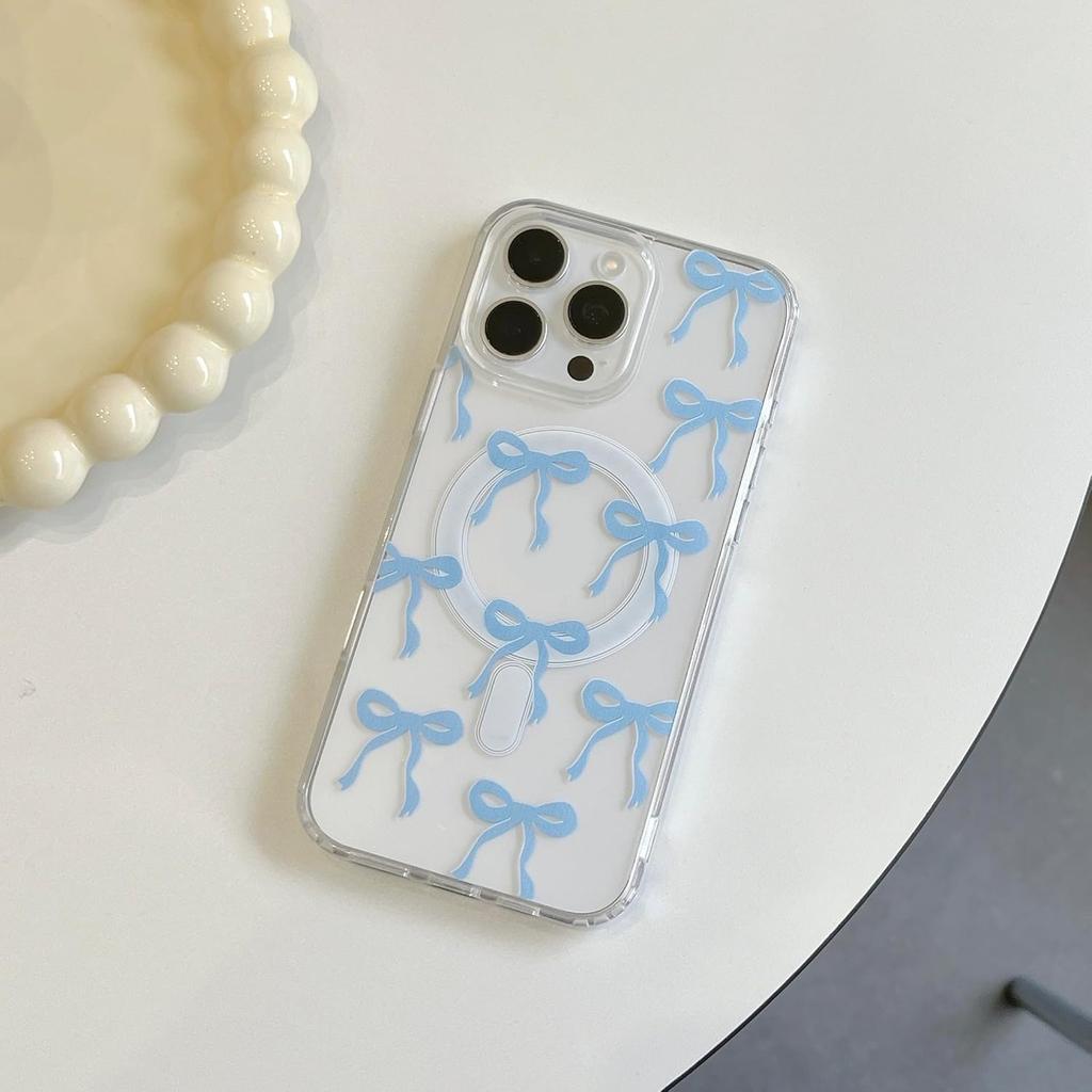For iPhone 16 Pro Max Case Compatible with MagSafe Bowknot Pattern PC+TPU Phone Back Cover