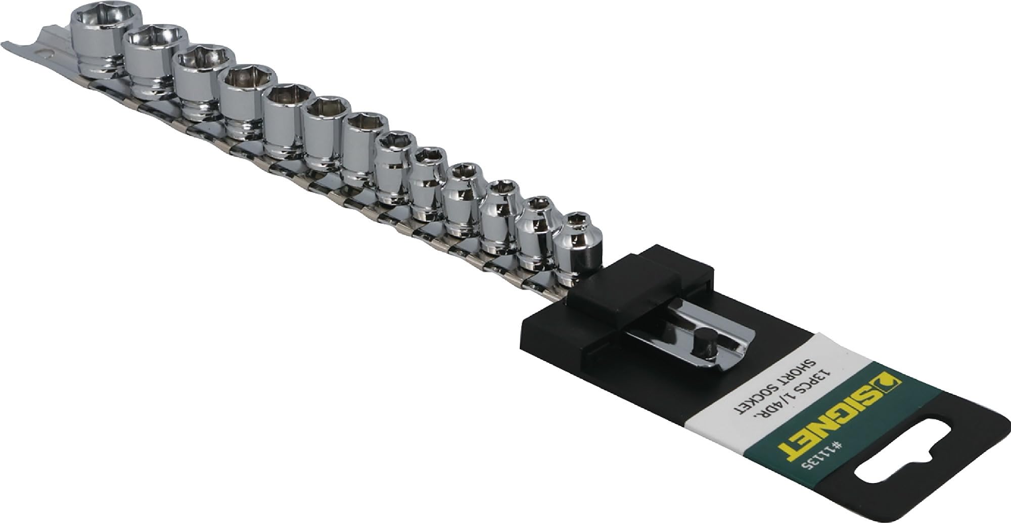 

SIGNET 11135 Набор коротких торцевых головок 1/4 13 шт. Метрический шестигранный Хром-ванадиевая сталь Профессиональный компактный набор торцевых головок с держателем Сделано в Японии